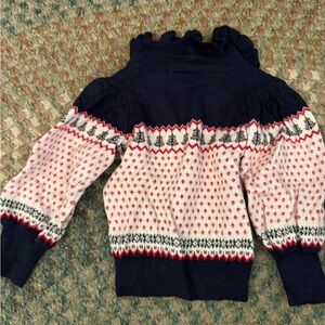 Janie and Jack Navy, White & Red Fair Isle Ruffle Neck Sweater